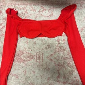 Red Long Sleeve Crop Top